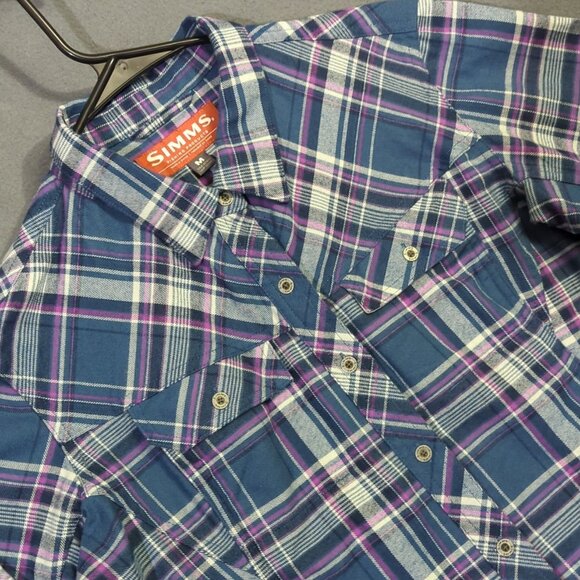 Simms Shirt Women's M Multicolor Plaid Flannel Long Sleeve Button Down Outdoors - Picture 1 of 10